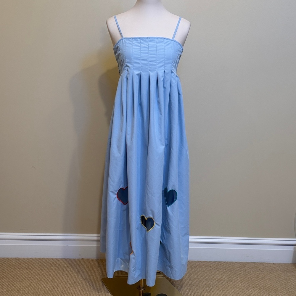 SHEIN Light Blue Pleated Midi Dress With Heart Cutouts- Size L (8-10)
